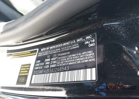 2018 Mercedes-Benz C 300 из США, поврежденный, VIN 55SWF4JB3JU268543